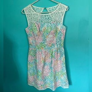 EUC Lilly Pulitzer Pastel Multicolored Sleeveless Lace Overlay Dress